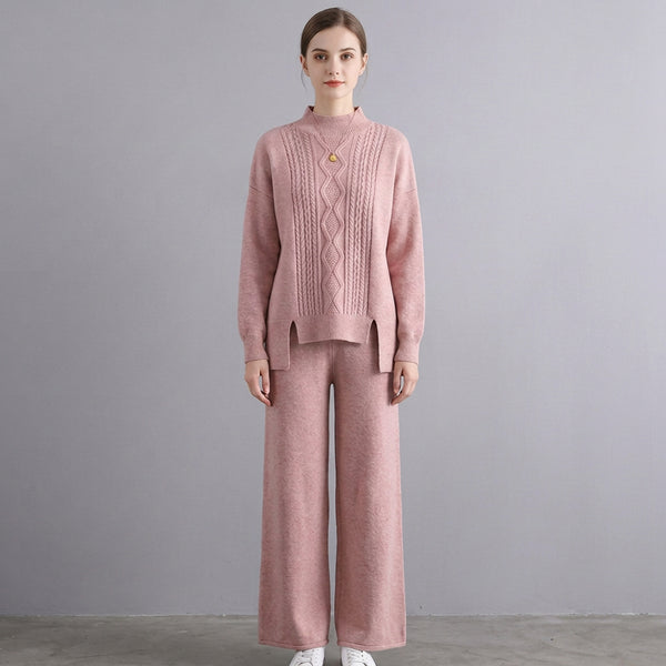 Conjunto de dos piezas para mujer con jersey y pantalón de pierna ancha, grueso y abrigado.