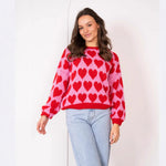 Love jacquard contrasting pullover sweater