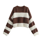 Color Block Striped Knit Pullover Sweater for Women, Loose Fit Top