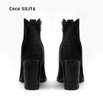 Botines de ante para mujer con tacón ancho, para otoño e invierno