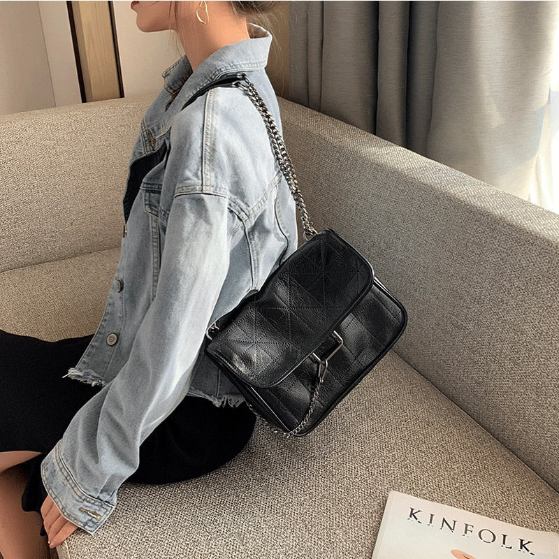 Bolso de hombro y bandolera para mujer con solapa y cadena, estilo vintage