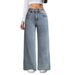 Loose High-Waisted Wide-Leg Jeans with Pink Bow Embroidery on Back Pocket