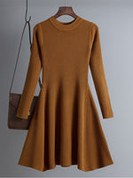 Vestido corto de punto grueso para mujer con corte en A, básico y elegante para otoño e invierno