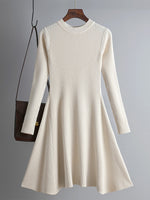 Vestido corto de punto grueso para mujer con corte en A, básico y elegante para otoño e invierno