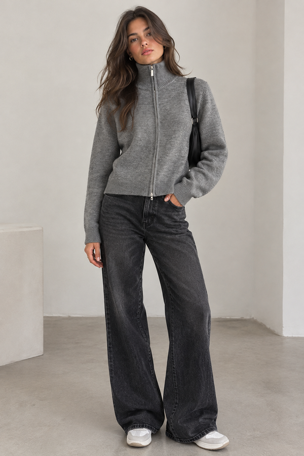 Zipper cardigan sweater