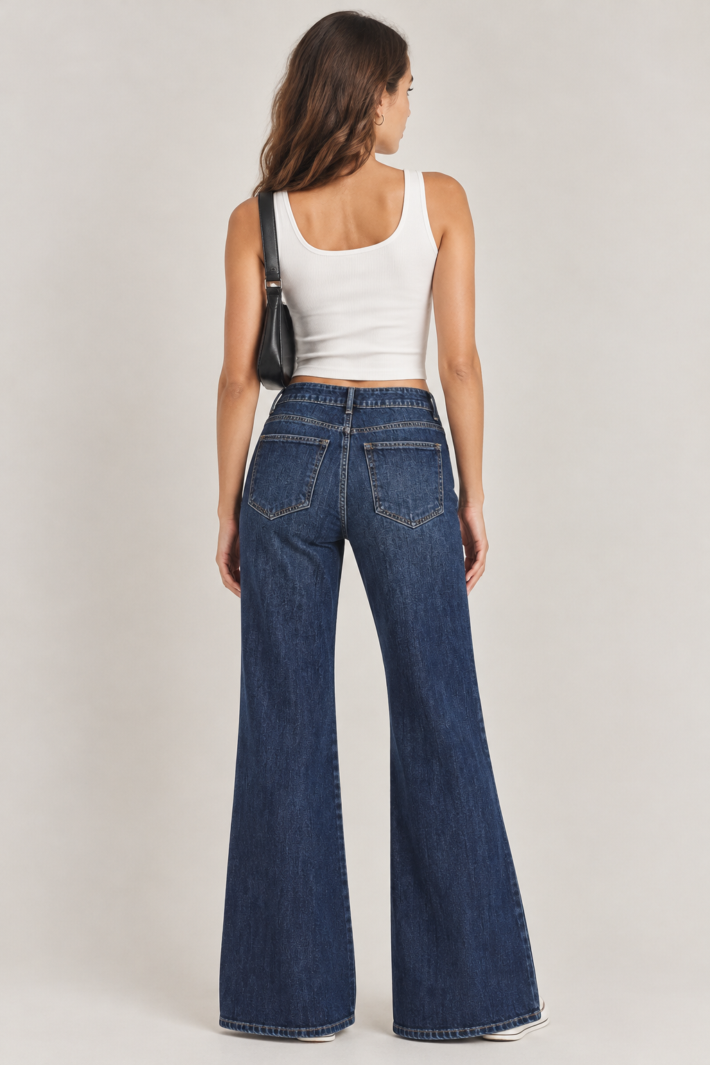 Street high waisted flared pleated jeans