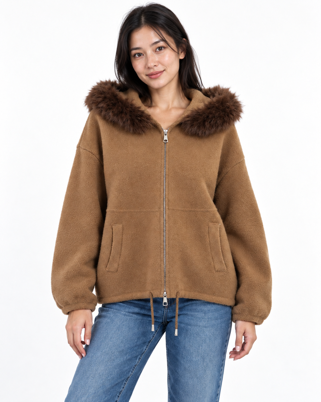 Double zipper hooded jacket for women