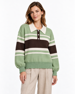 Versatile loose contrasting striped knitted sweater for women