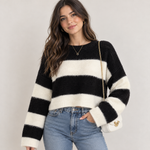 Color Block Striped Knit Pullover Sweater for Women, Loose Fit Top