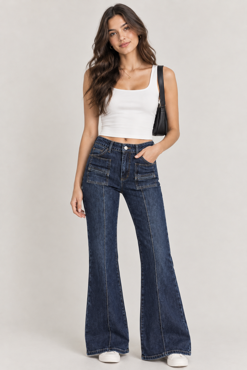 Street high waisted flared pleated jeans