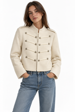 Buckle decoration coarse floral Napoleon coat for women