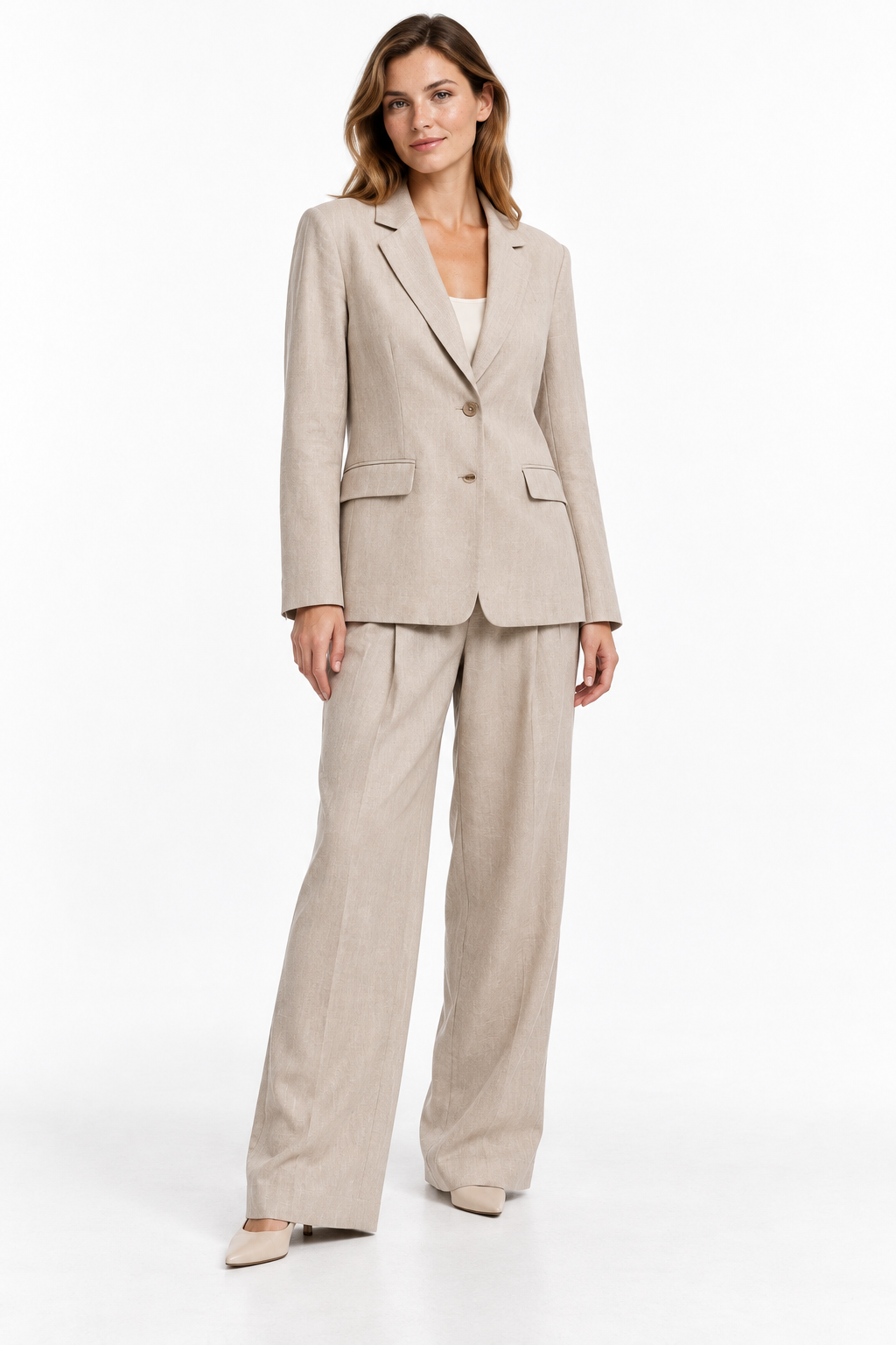 Linen blend suit jacket+pants set for women's wear
