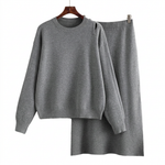 Conjunto casual de punto de dos piezas para mujer con jersey y falda.⠋