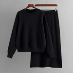 Conjunto casual de punto de dos piezas para mujer con jersey y falda.⠋
